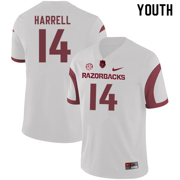 Youth #14 Chase Harrell Arkansas Razorbacks College Football Jerseys Sale-White
